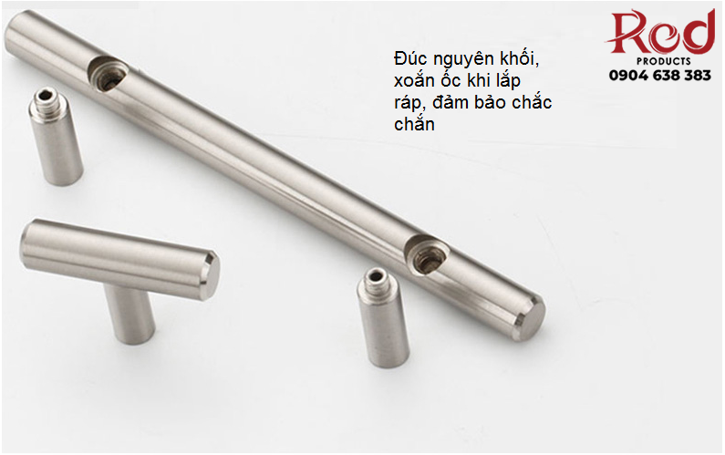 Tay nắm tủ inox đặc ruột, chân đế xoán ốc chắc chắn