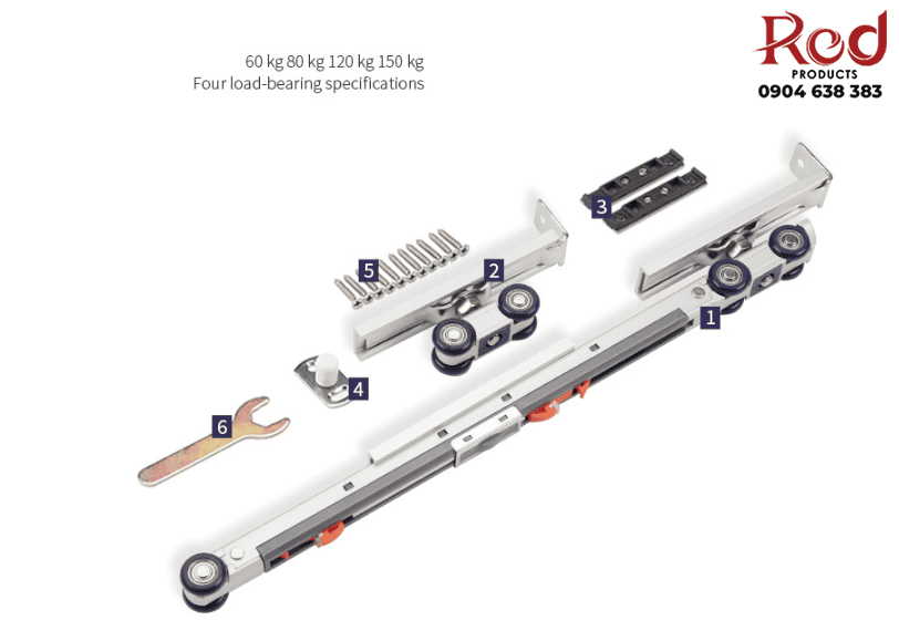 Bộ ray trượt cửa lùa treo giảm chấn 2 đầu DFL-P094 11