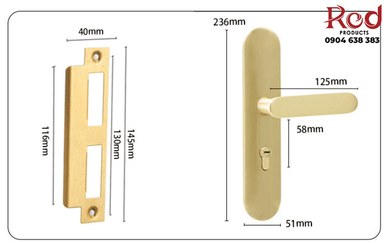 Khóa cửa phòng đồng vàng cao câp CS671-33F 5