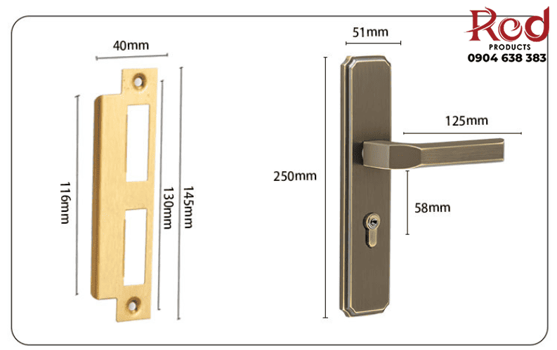 Khóa cửa phòng cổ điển bằng đồng thau CS671-33D 2