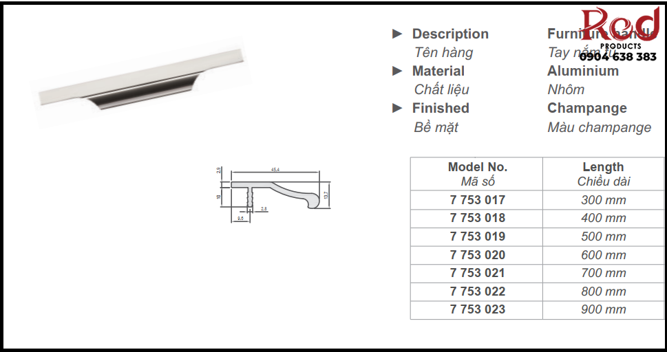 Tay nắm tủ hiện đại Imundex 7753 300-900 3