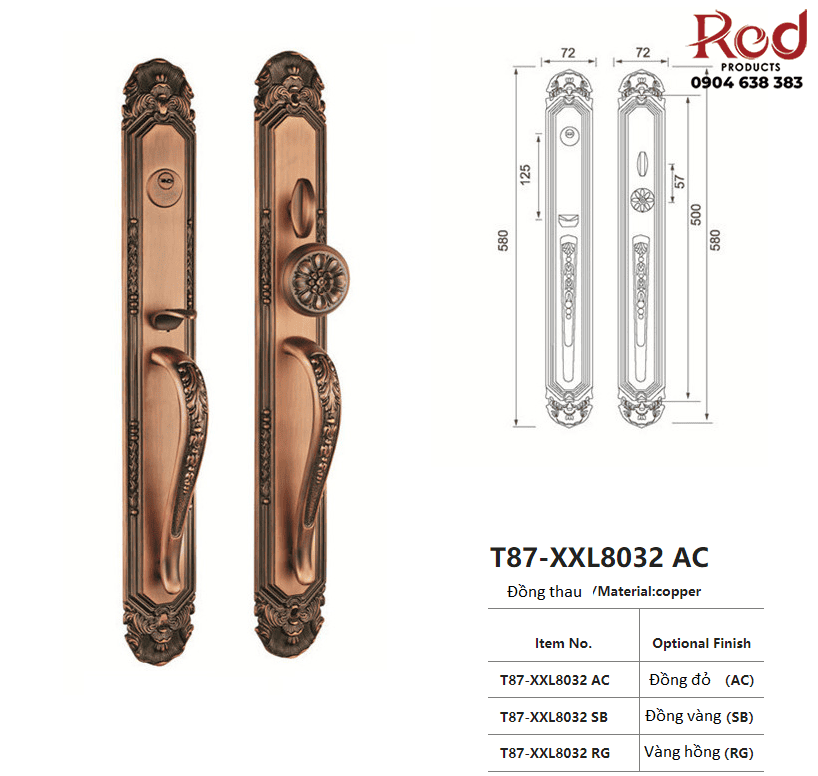 Khóa cửa chính cho biệt thự bằng đồng T87-XXL8032 13