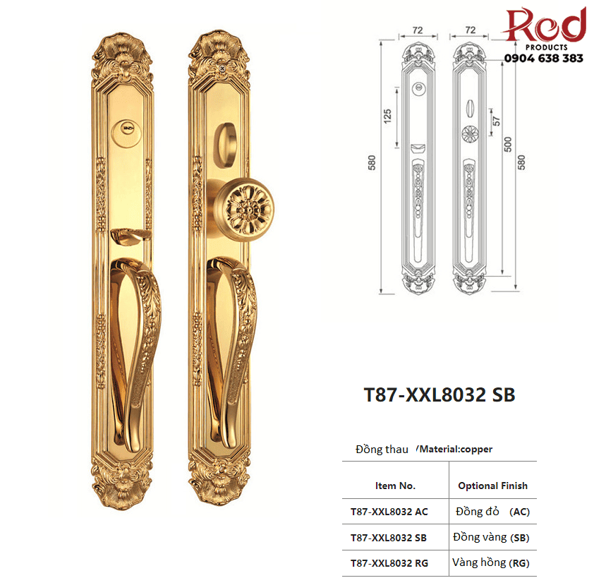 Khóa cửa chính cho biệt thự bằng đồng T87-XXL8032 14