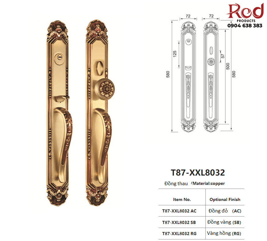 Khóa cửa chính cho biệt thự bằng đồng T87-XXL8032 15