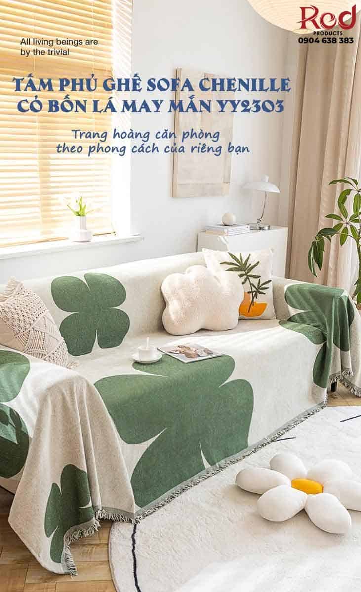 Tấm phủ ghế sofa Chenille cỏ bốn lá may mắn YY2303 14