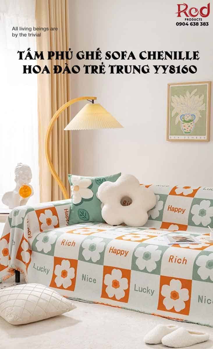 Tấm phủ ghế sofa Chenille hoa đào trẻ trung YY8160 8