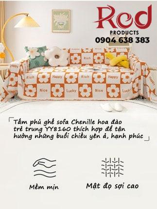 Tấm phủ ghế sofa Chenille hoa đào trẻ trung YY8160 20