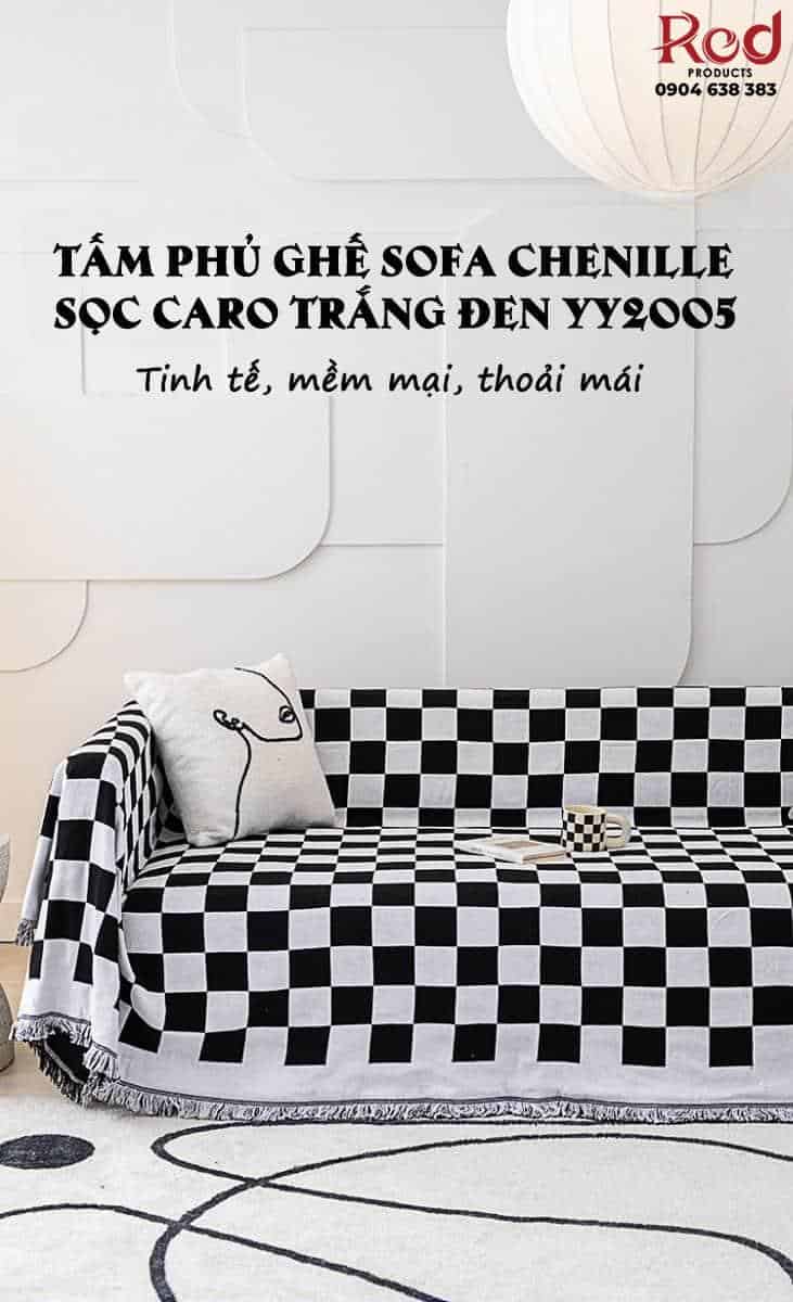 Tấm phủ ghế sofa Chenille sọc caro trắng đen YY2005 7