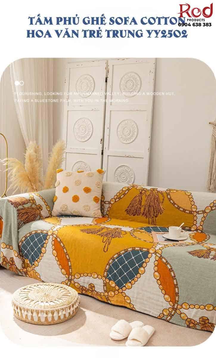 Tấm phủ ghế sofa cotton hoa văn trẻ trung YY2502 8