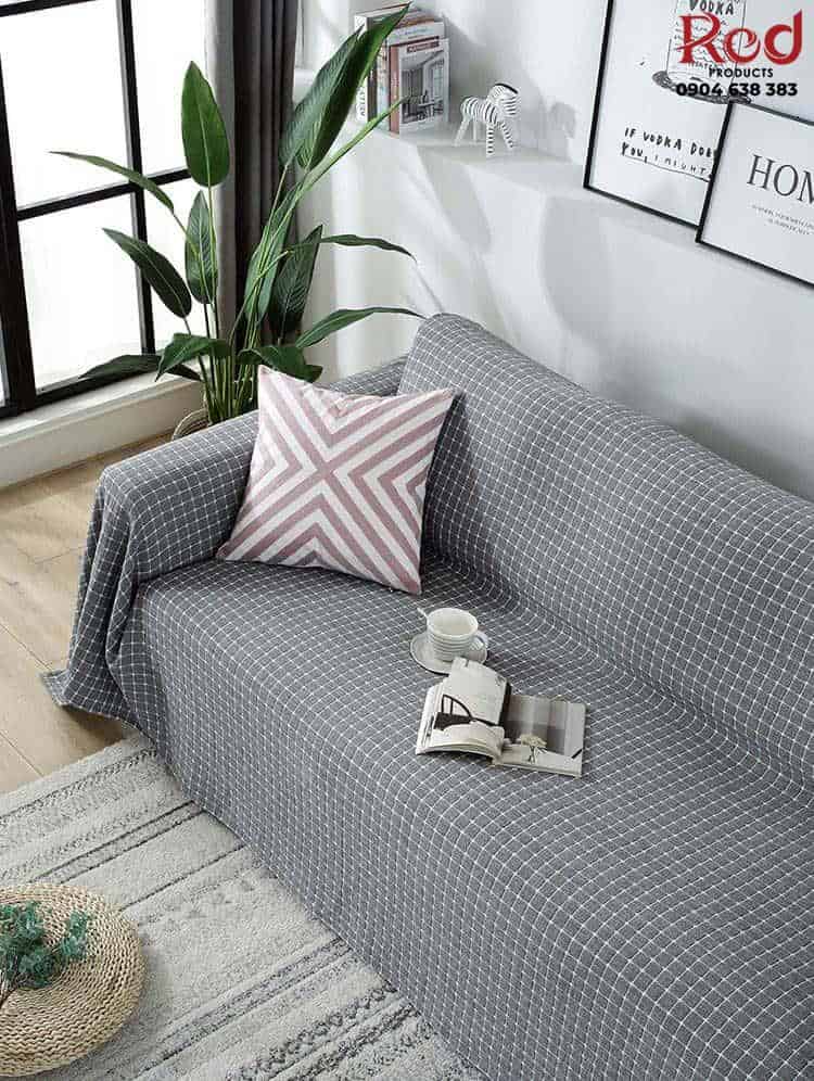 Tấm phủ ghế sofa cotton sọc vuông nhỏ mềm mại YY8082 6