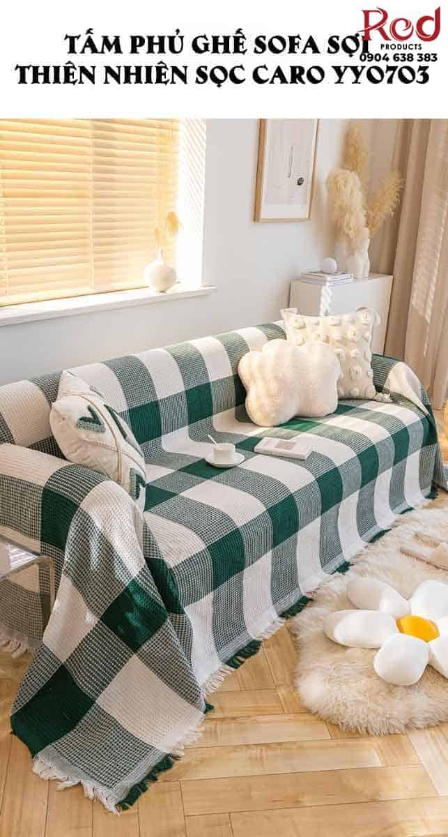 Tấm phủ ghế sofa sợi thiên nhiên sọc caro YY0703 13