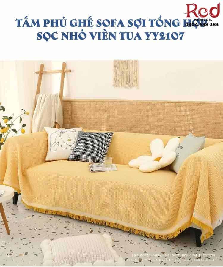 Tấm phủ ghế sofa sợi tổng hợp sọc nhỏ viền ren YY2107 11