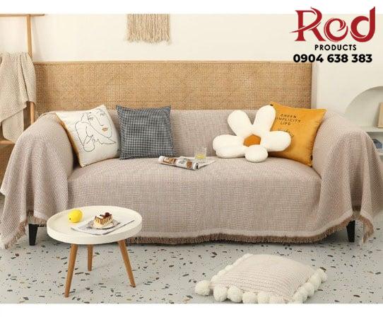 Tấm phủ ghế sofa sợi tổng hợp sọc nhỏ viền ren YY2107 20