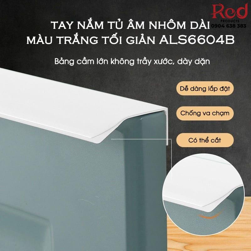 Tay nắm tủ âm nhôm dài màu trắng chữ R ALS6604BR 44