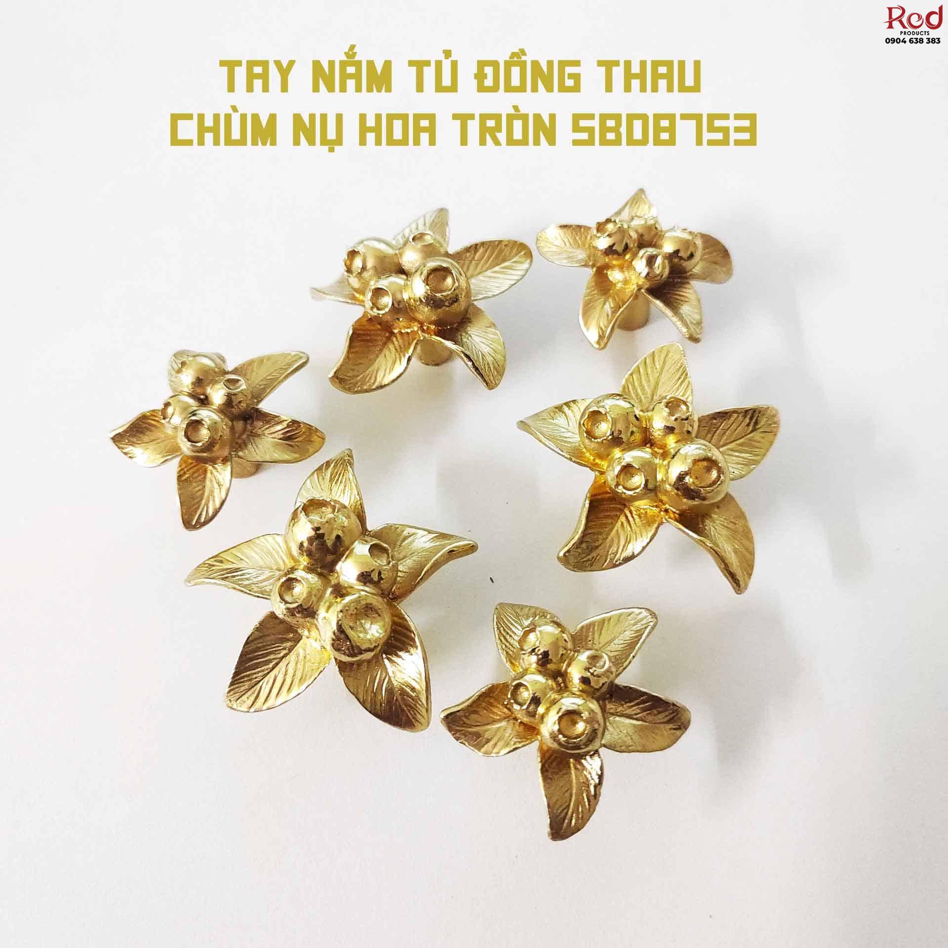 Tay nắm tủ đồng thau chùm nụ hoa tròn SBD8753 8