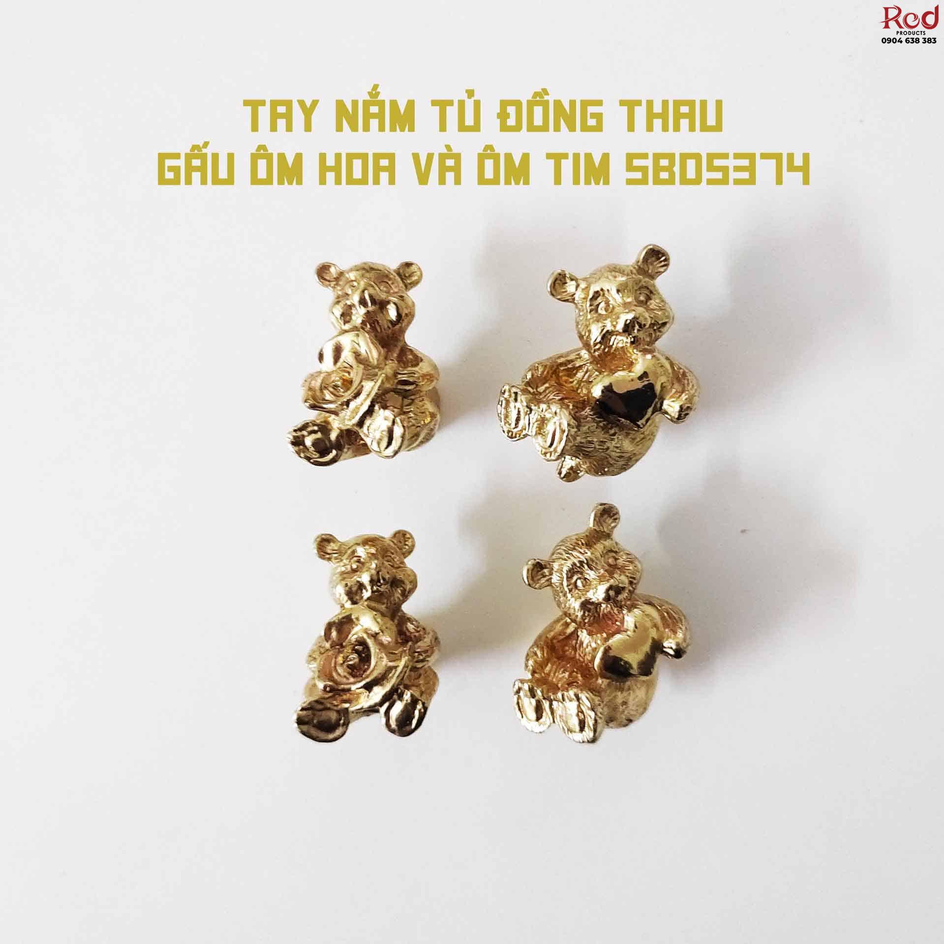 Tay nắm tủ đồng thau gấu ôm hoa và ôm tim SBD5374 8