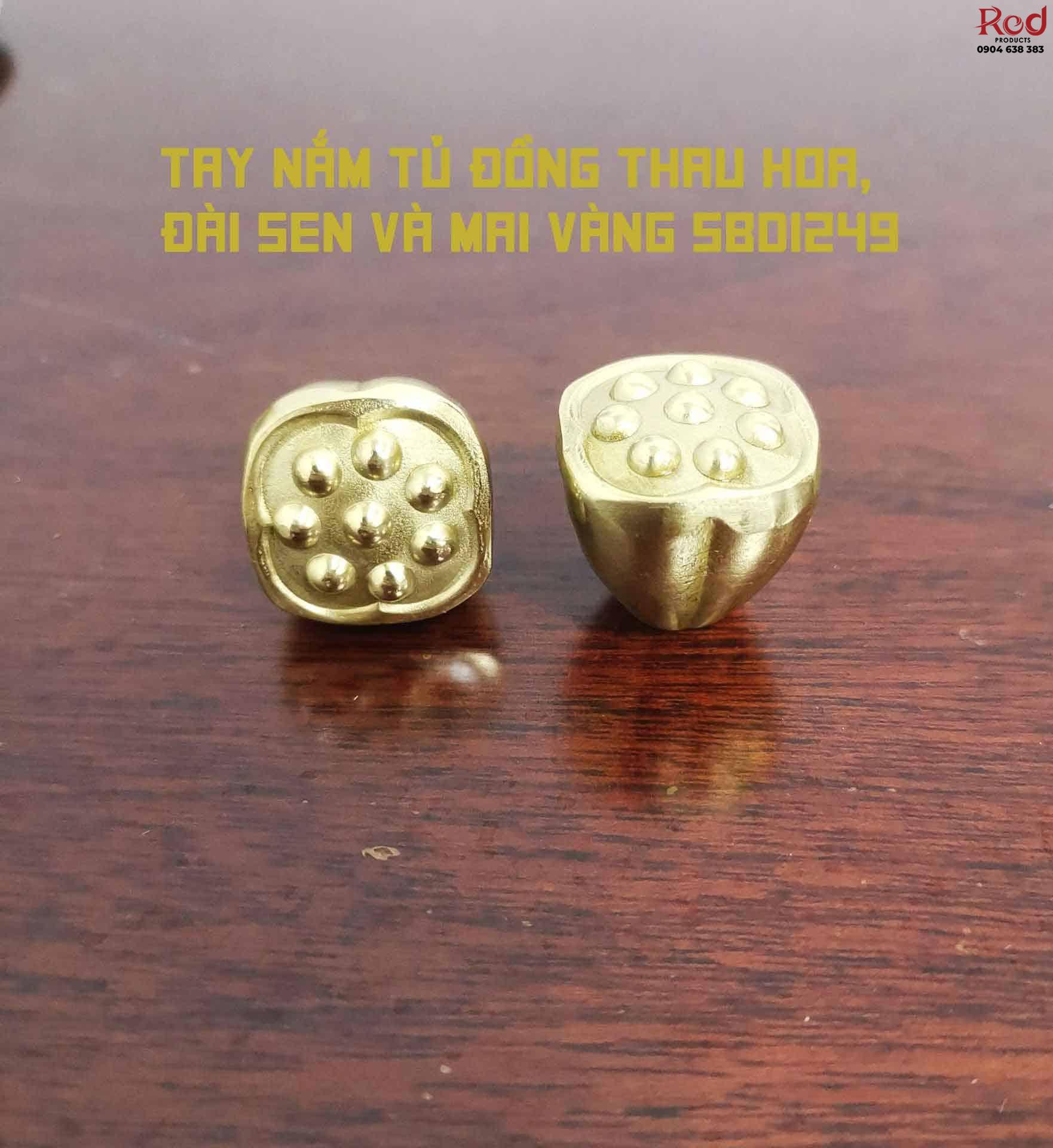 Tay nắm tủ đồng thau hoa, đài sen và mai vàng SBD1249 8