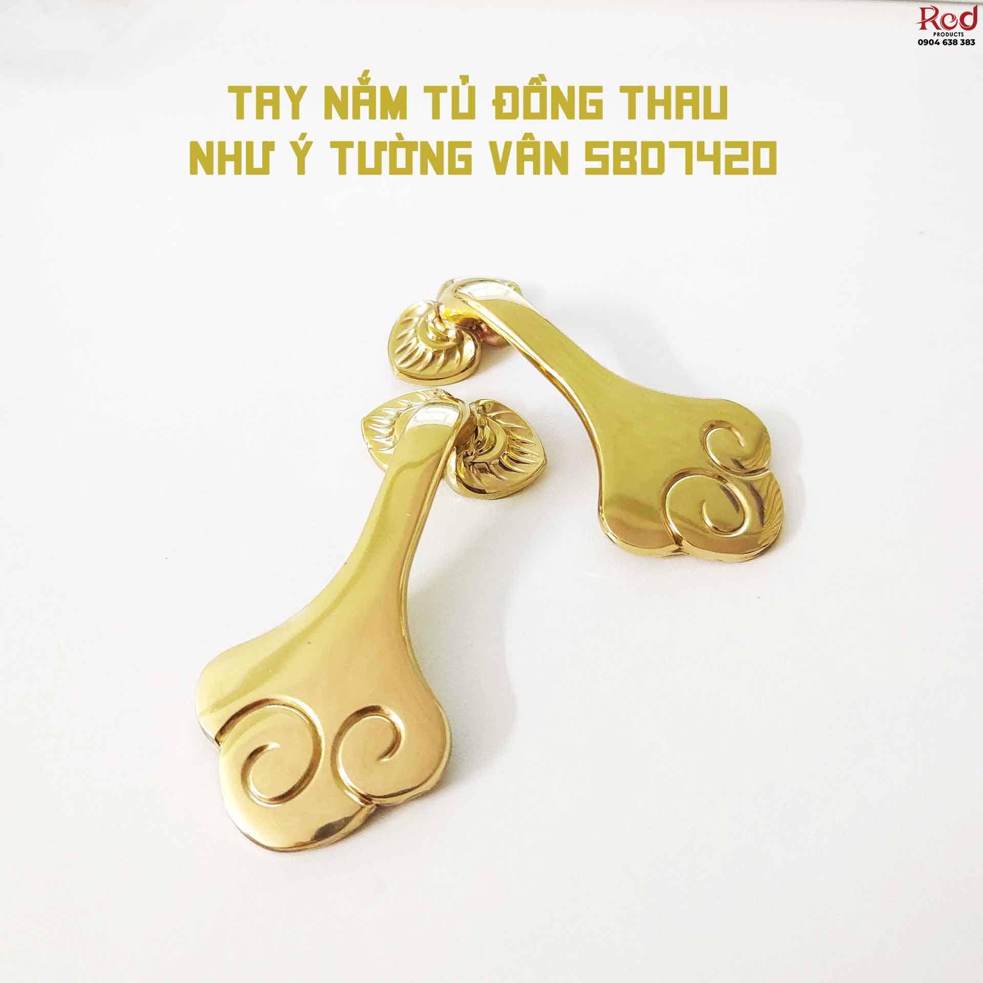 Tay nắm tủ đồng thau như ý tường vân SBD7420 7