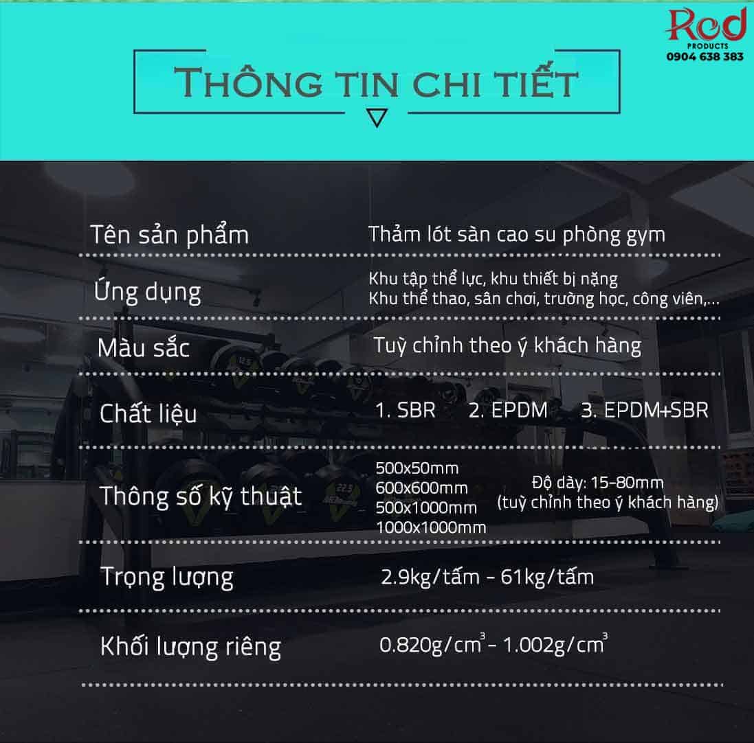 Thảm cao su tấm màu trơn cho phòng gym TC10015 21