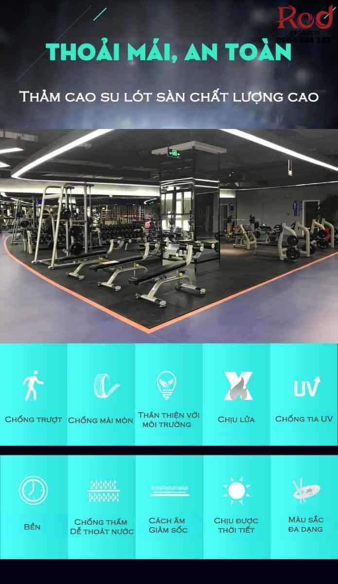 Thảm cao su tấm màu trơn cho phòng gym TC10015 17