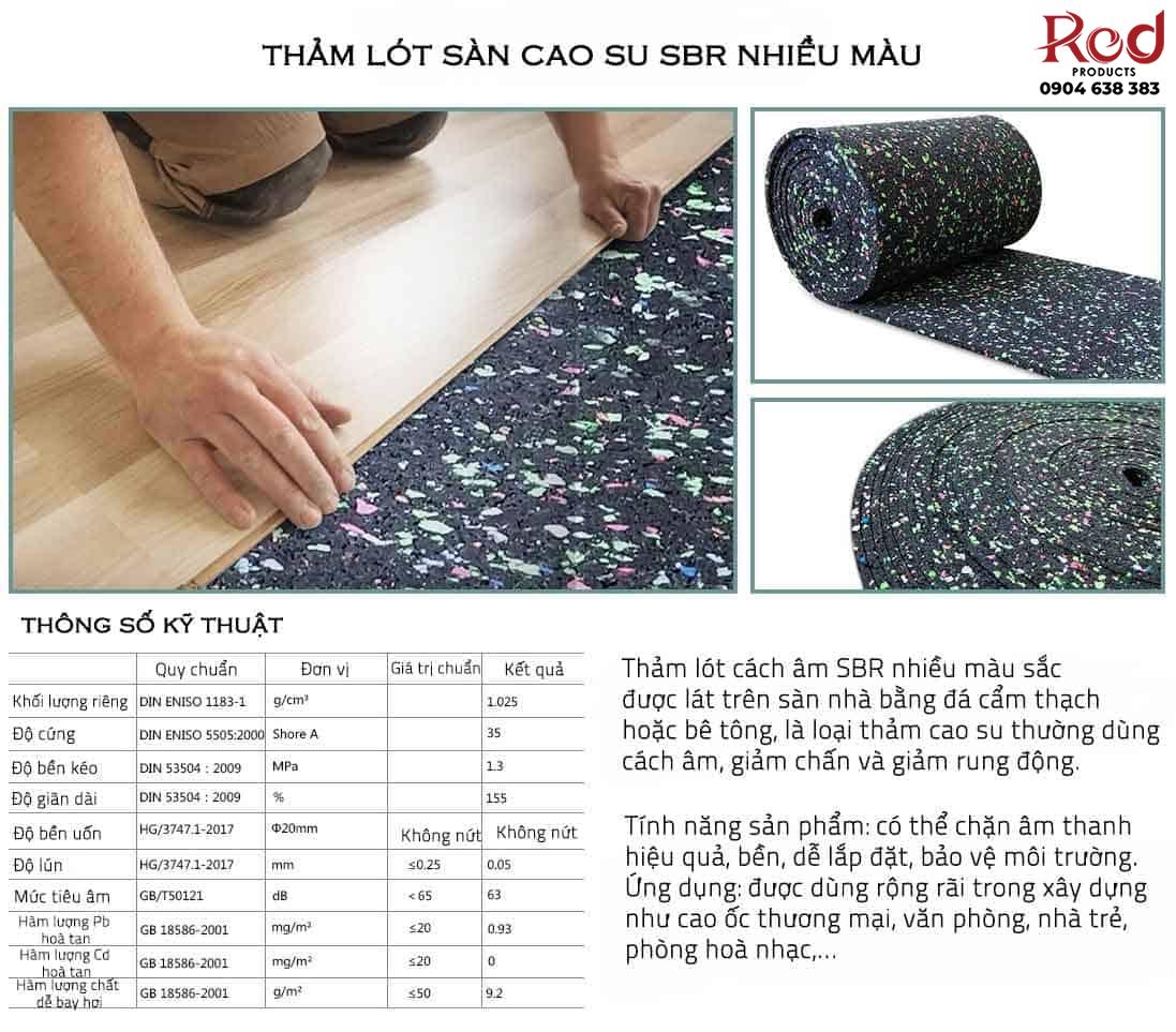 Thảm cuộn lót sàn cao su cách âm đủ màu sắc TSCU10 6