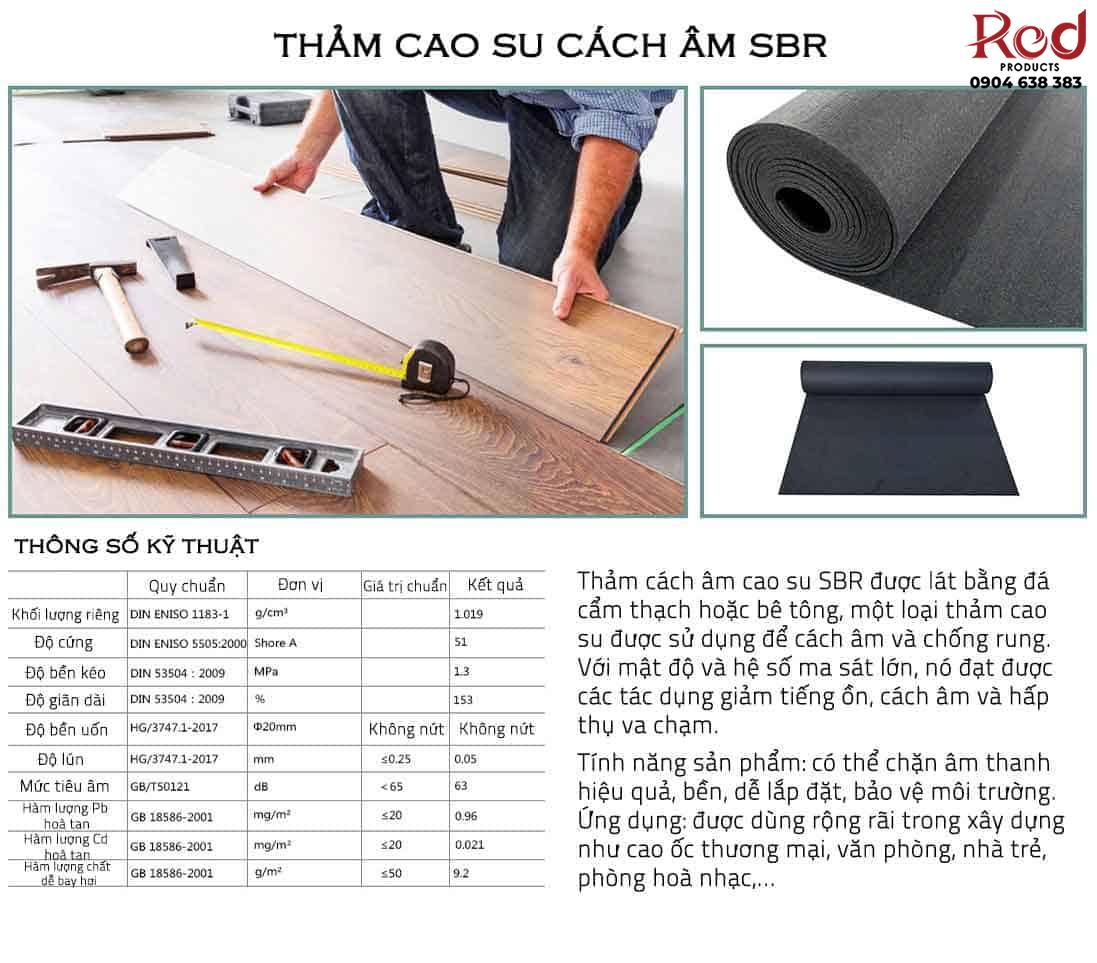 Thảm cuộn lót sàn cao su ly tâm cách âm đen TSBU10 8