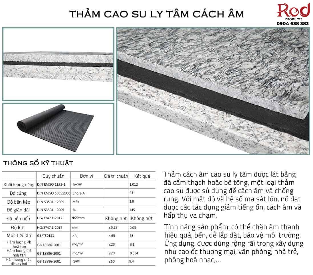 Thảm cuộn lót sàn cao su ly tâm cách âm đen TSBU10 6