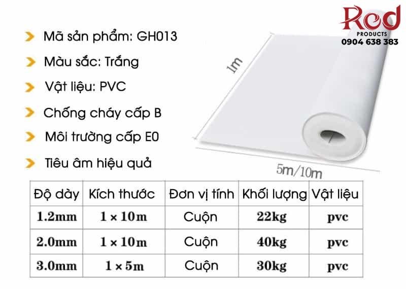 Thảm cuộn lót sàn tiêu âm sợi PVC màu trắng GH013 17