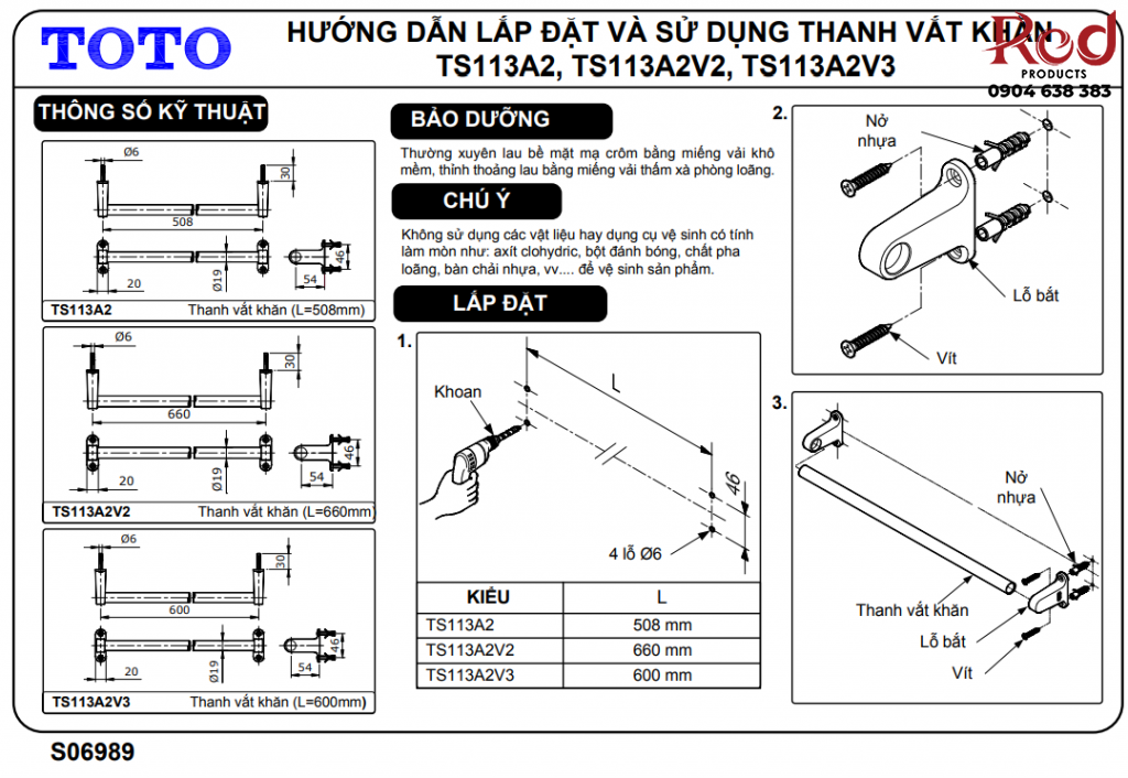 Thanh treo khăn đơn cao cấp TOTO TS113A2V2 2