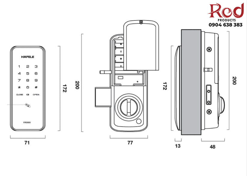 Khóa điển tử cho cửa sắt và gỗ Hafele ER5000 912.05.318 1