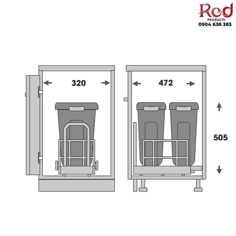 Thùng rác âm tủ cho tủ bếp 400mm Taura WRB400 7