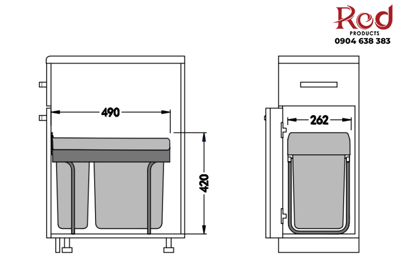 Thùng rác âm tủ hai ngăn loại 30 lít Taura DB30 7