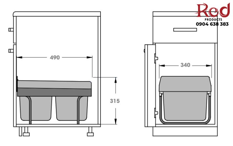 Thùng rác âm tủ cho tủ bếp thấp 315mm Taura DB15 10