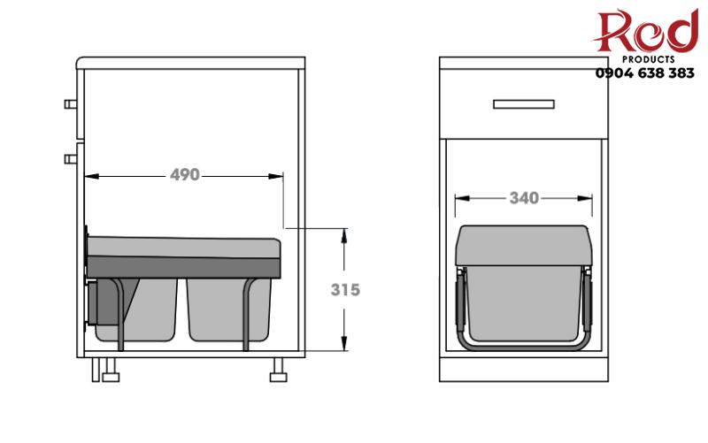 Thùng rác âm tủ cho tủ bếp thấp 315mm Taura DB15 12