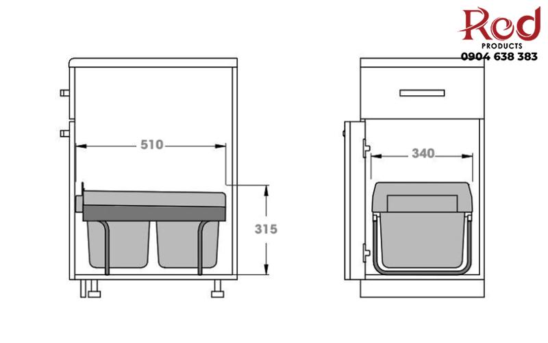 Thùng rác âm tủ cho tủ bếp thấp 315mm Taura DB15 8