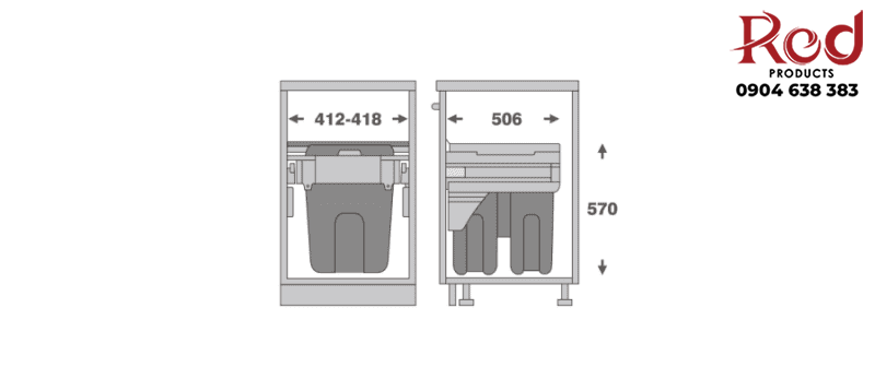 Thùng rác đôi thông minh tủ bếp Taura BRD450 6