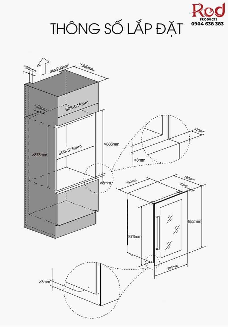 Tủ bảo quản rượu vang âm tủ Vinocave PRO-130AWJ 17