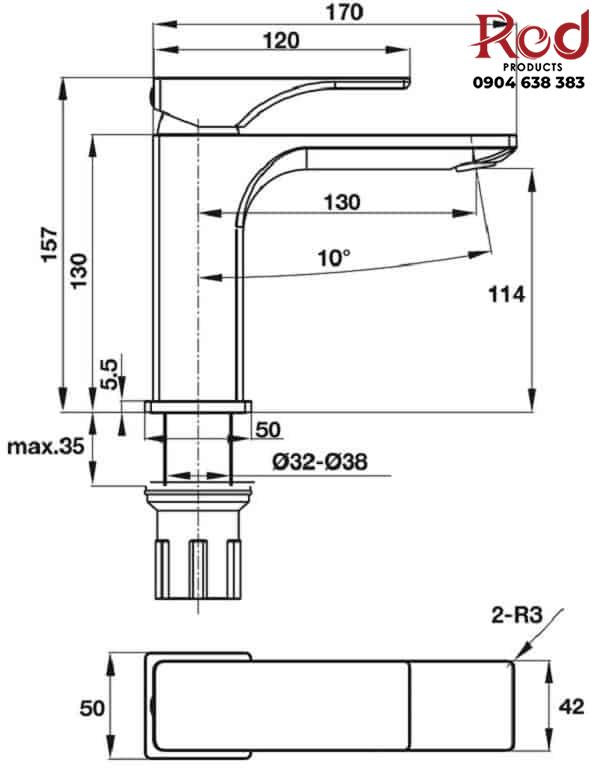 Vòi lavabo nóng lạnh Regal 110 Hafele 495.61.120 8