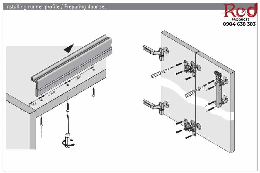 Bộ cửa trượt xếp Wingline 230 cho 4 cánh dày 22mm Hettich WL230-100 3