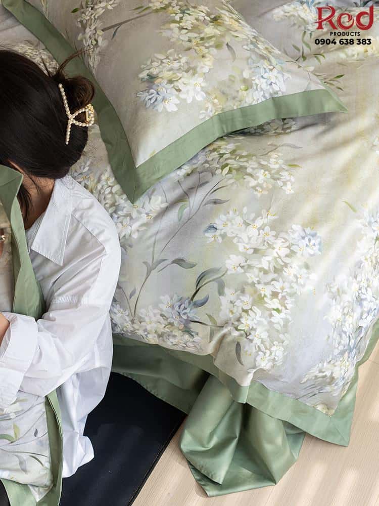 Bộ chăn ga gối họa tiết hoa lá cổ điển JJ2240 6