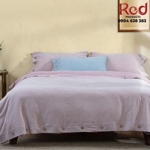Bộ chăn ga gối sáp mềm gân xanh nút cài JJ9016 15