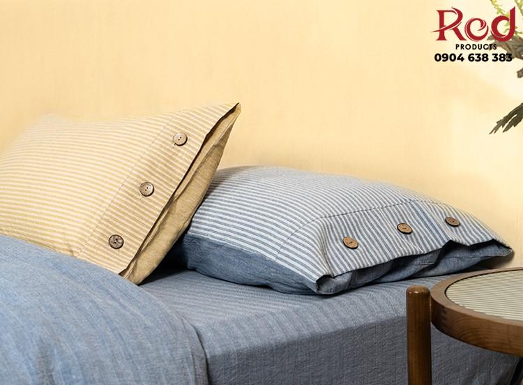 Bộ chăn ga gối sáp mềm gân xanh nút cài JJ9016 4