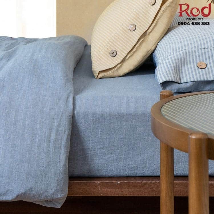 Bộ chăn ga gối sáp mềm gân xanh nút cài JJ9016 8