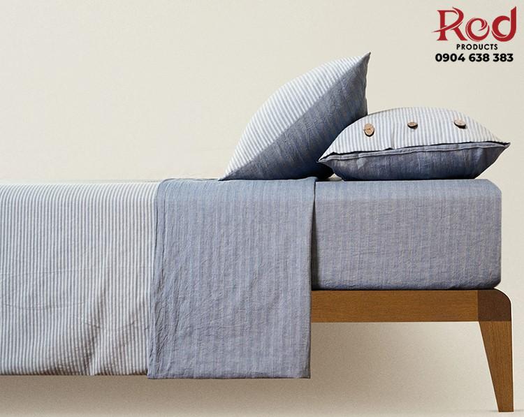 Bộ chăn ga gối sáp mềm gân xanh nút cài JJ9016 9