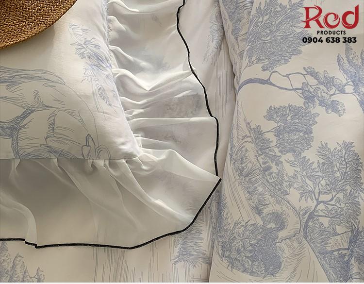 Bộ chăn ga gối Tencel viền lá sen đa màu JJ8922 7