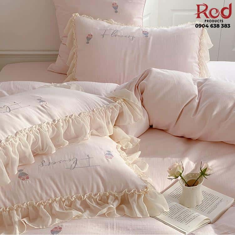 Bộ chăn ga gối viền lá sen phong cách công chúa JJ6074 13