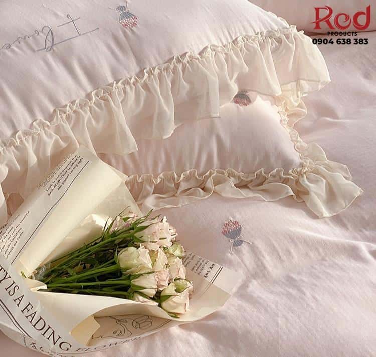 Bộ chăn ga gối viền lá sen phong cách công chúa JJ6074 7
