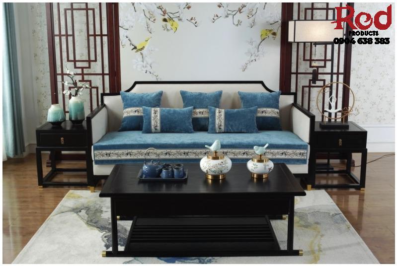 Khăn trải sofa màu xanh họa tiết chim HEP02