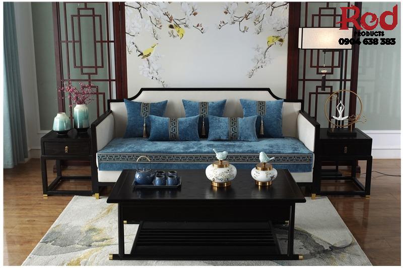 Khăn trải sofa màu xanh họa tiết chữ V HEP02