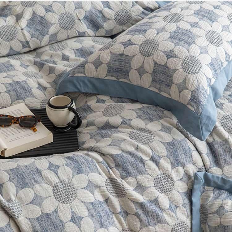 Bộ chăn ga vỏ gối cotton dệt hoa hướng dương JJ8470 5